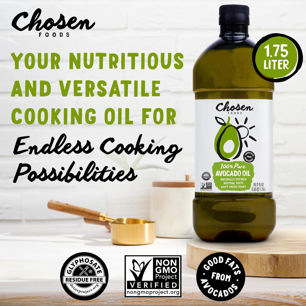 Chosen Foods avocado oil being poured for sautéing and grilling