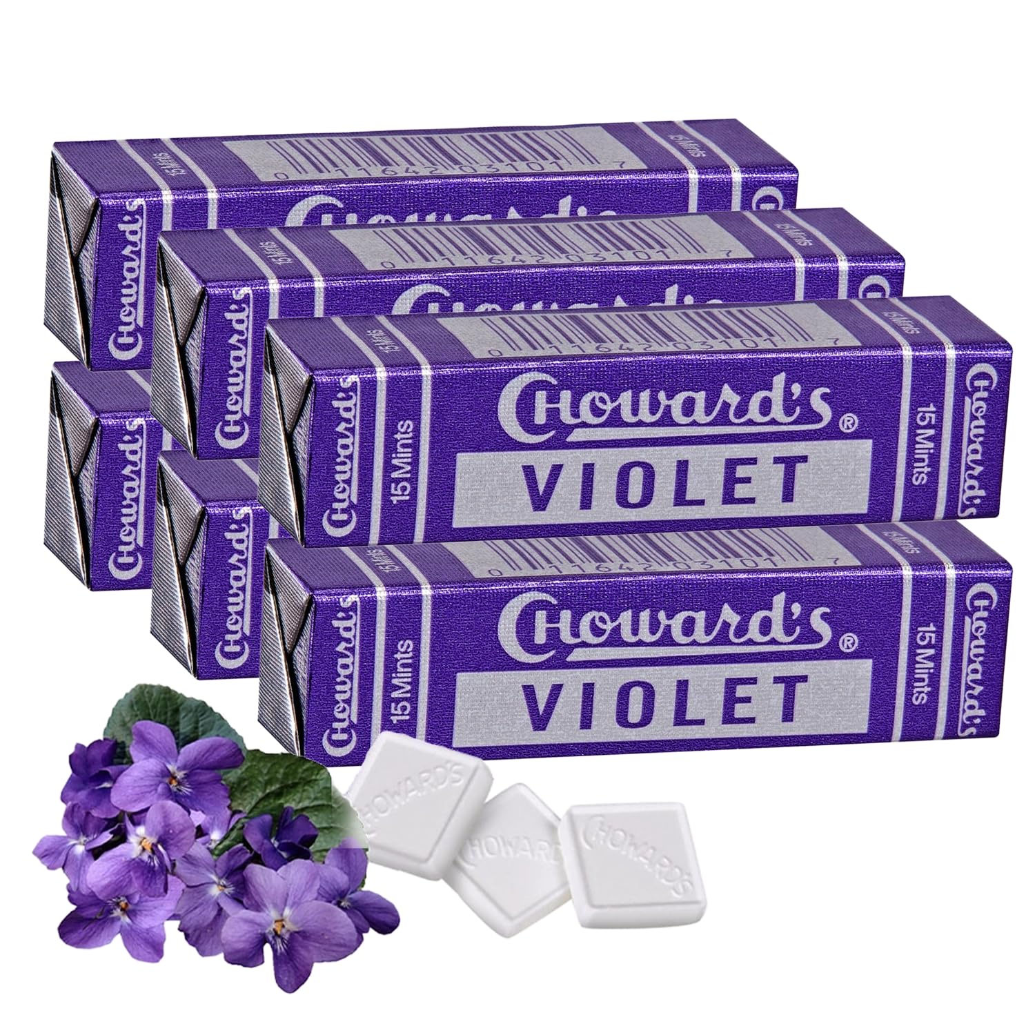 Choward's Violet Mints 6-pack front view, ideal for sharing.