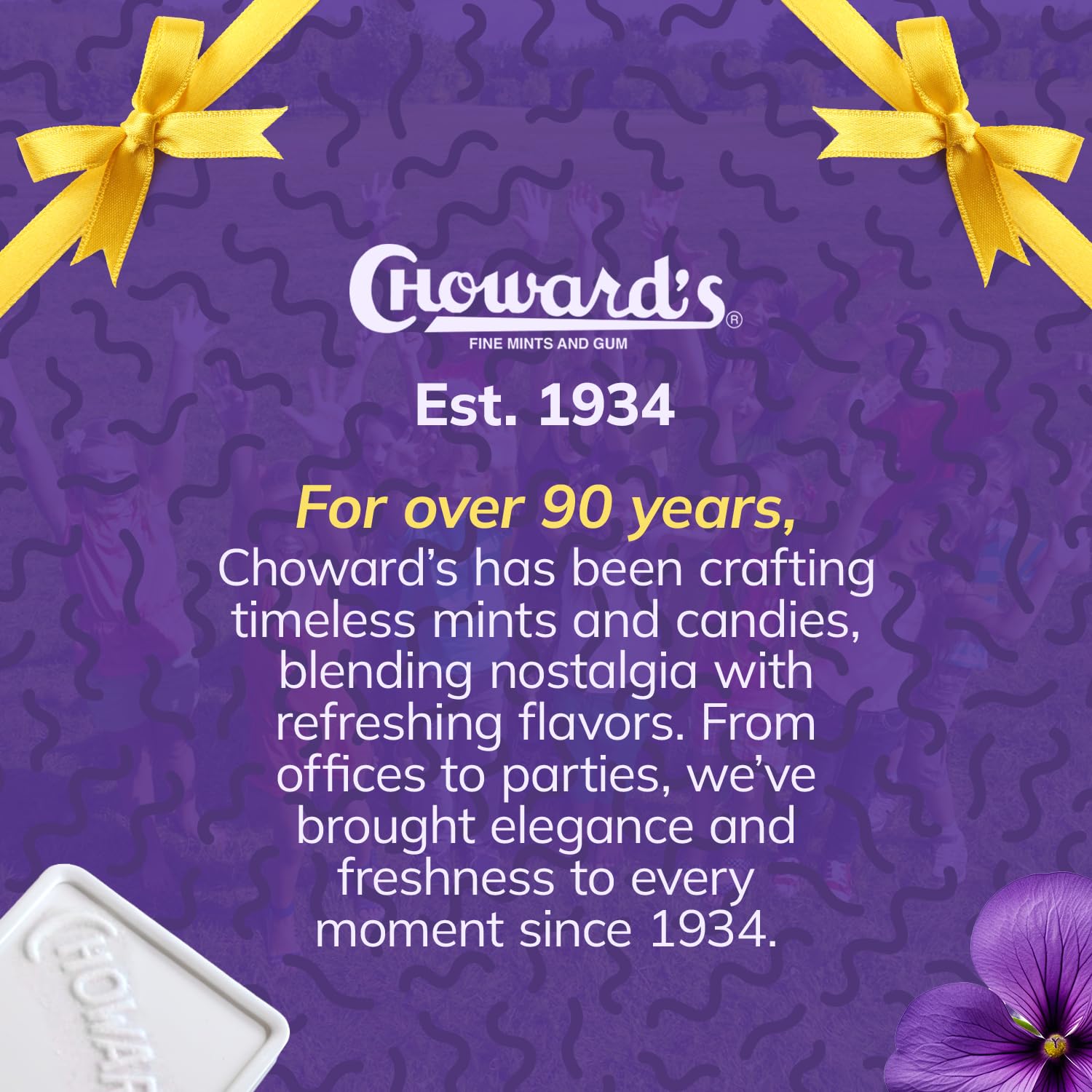 Choward's Violet Mints candy closeup, highlighting aromatic flavor.