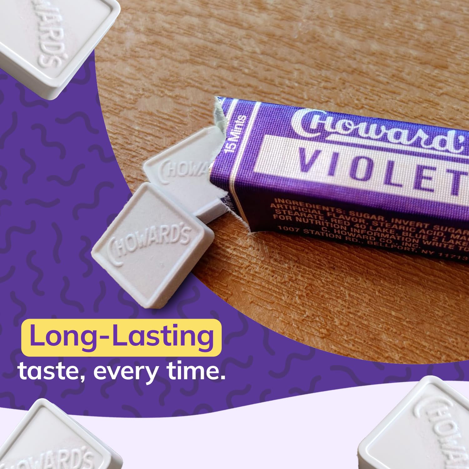 Choward's Violet Mints packaging wrap, ready for gifting.