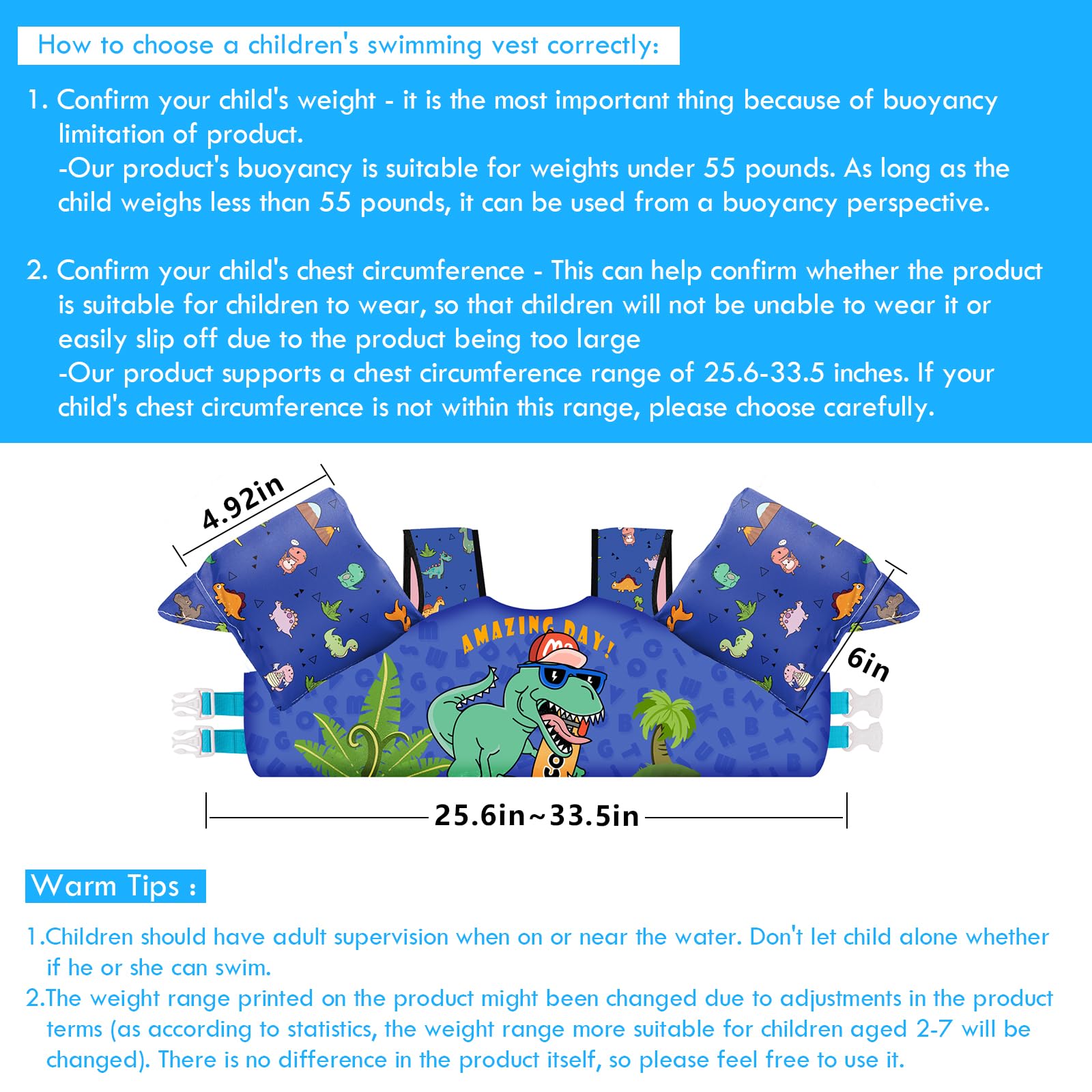 Chriffer Kids Swim Vest arm wings design aiding freedom of movement.