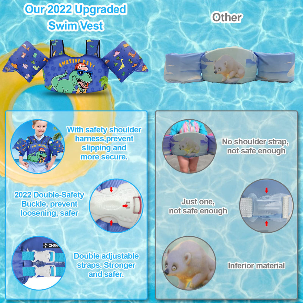 Chriffer Kids Swim Vest colorful pattern for pool and beach fun.