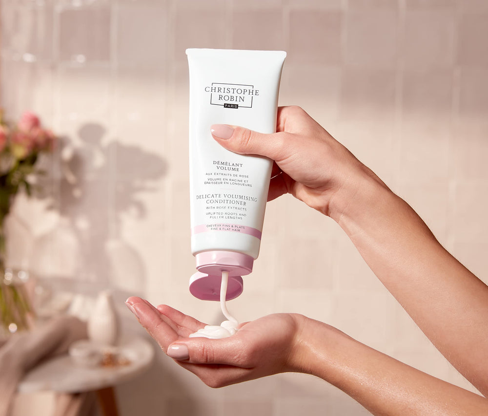 Christophe Robin rose oil ingredient highlighted for color nourishment and fragrance.