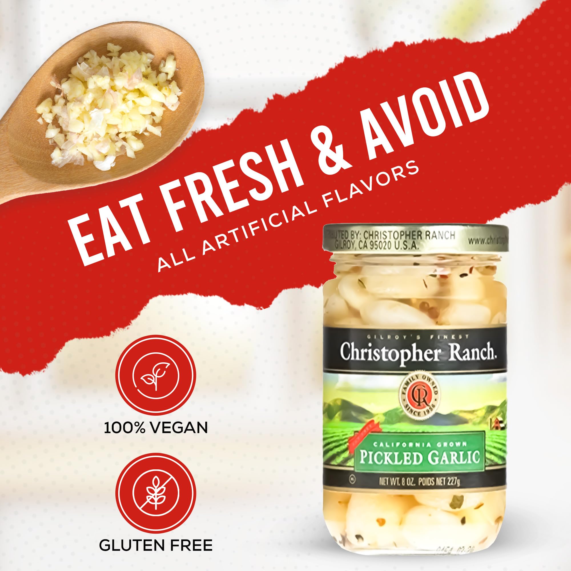 Christopher Ranch Pickled Garlic snack-ready cloves ideal for antipasti and casual snacking