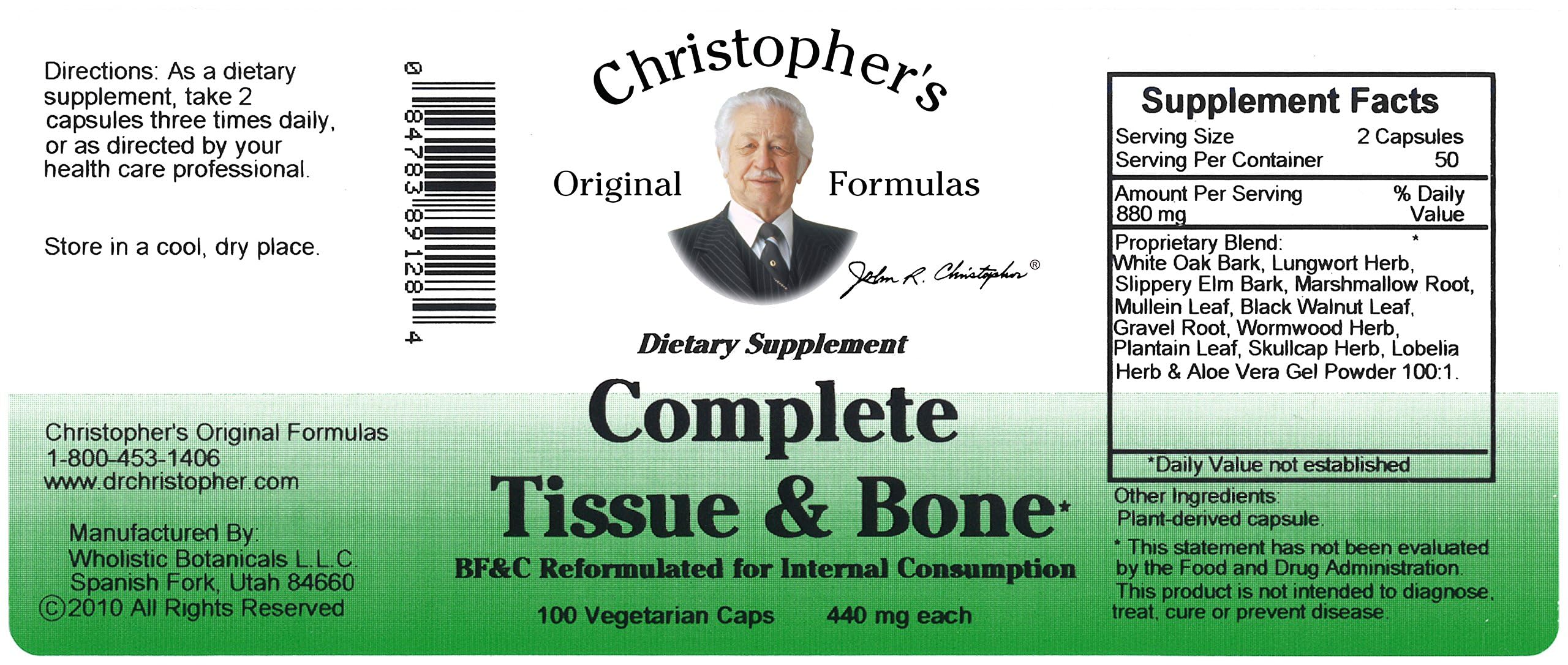 Christopher's Original Formulas Complete Tissue & Bone Formula packaging shot conveys trusted herbal expertise