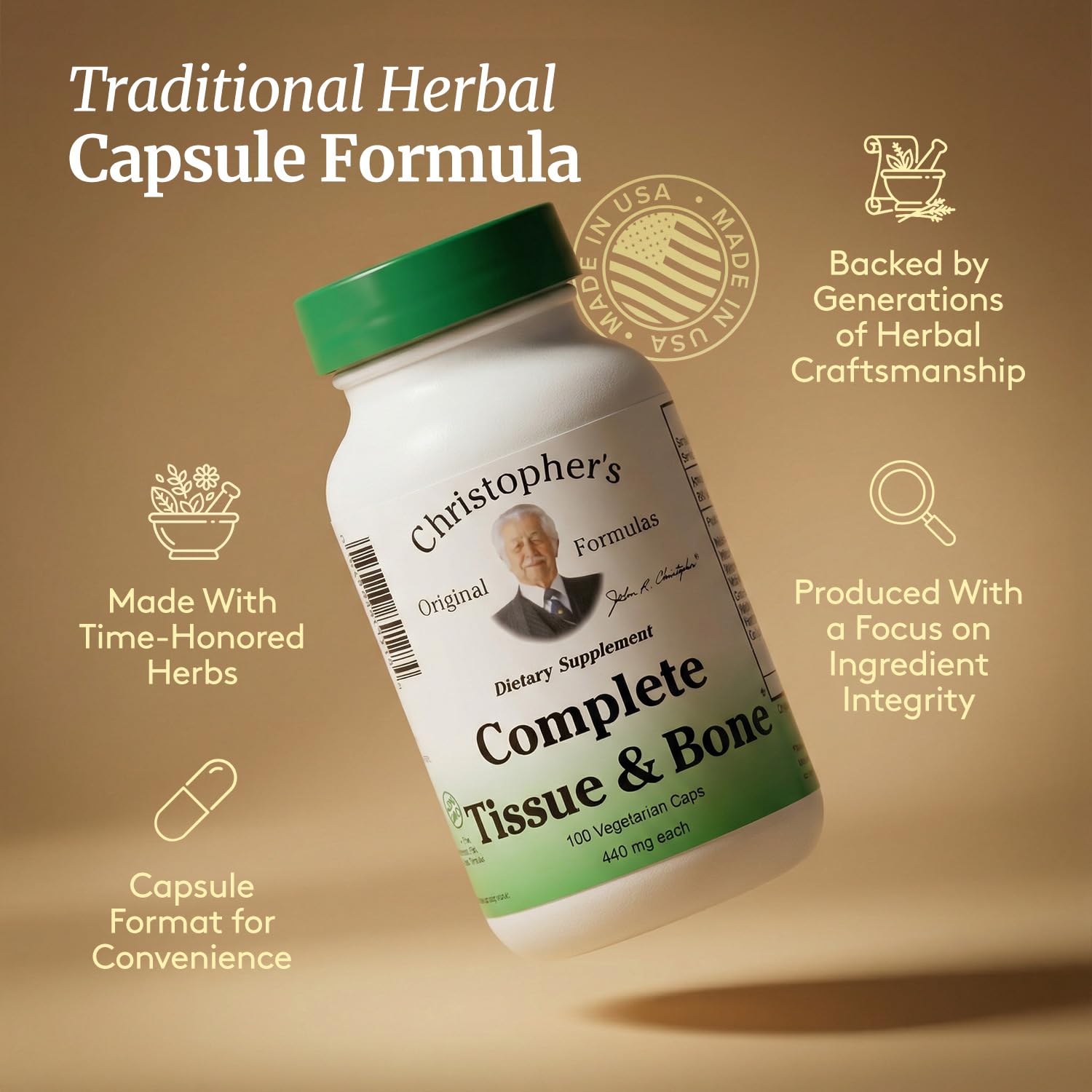 Christopher's Original Formulas Complete Tissue & Bone Formula Slippery Elm detail highlights soothing herbal presence