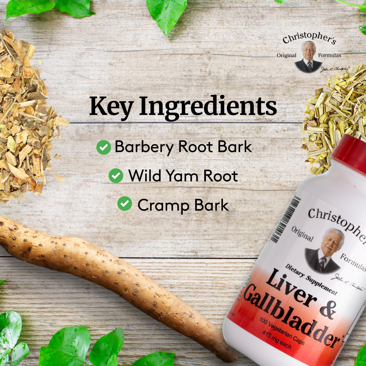 Front label of Christopher's Liver & Gallbladder formula with natural ingredients for wellness.