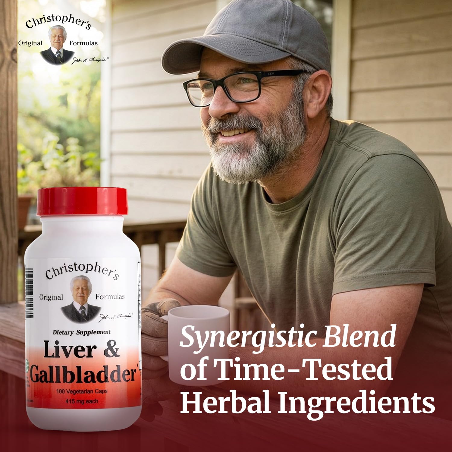 Illustration of plant-based ingredients in Christopher's Liver & Gallbladder formula for digestive support.