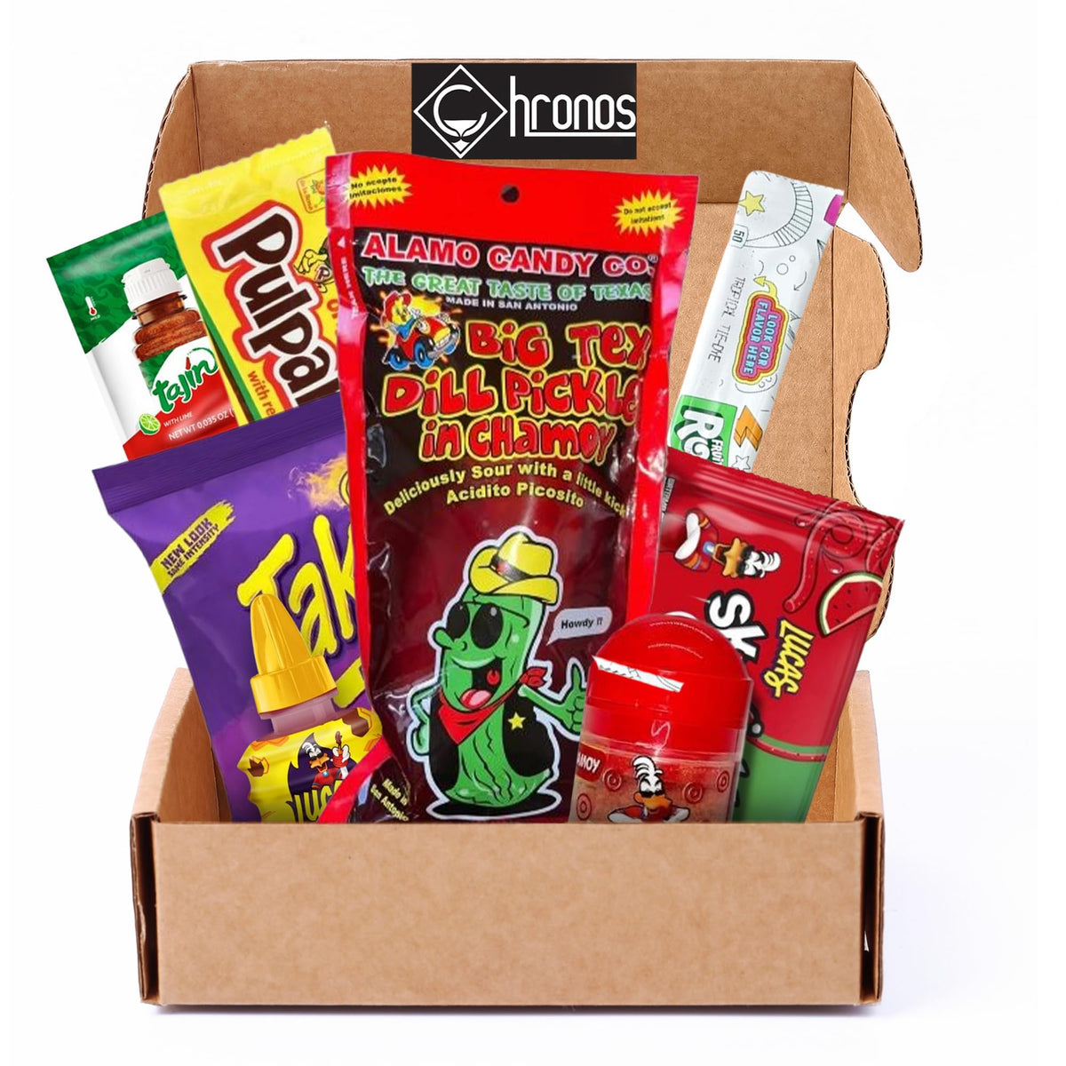 CHRONOS Alamo Big Tex Chamoy pickle for bold snack moments.