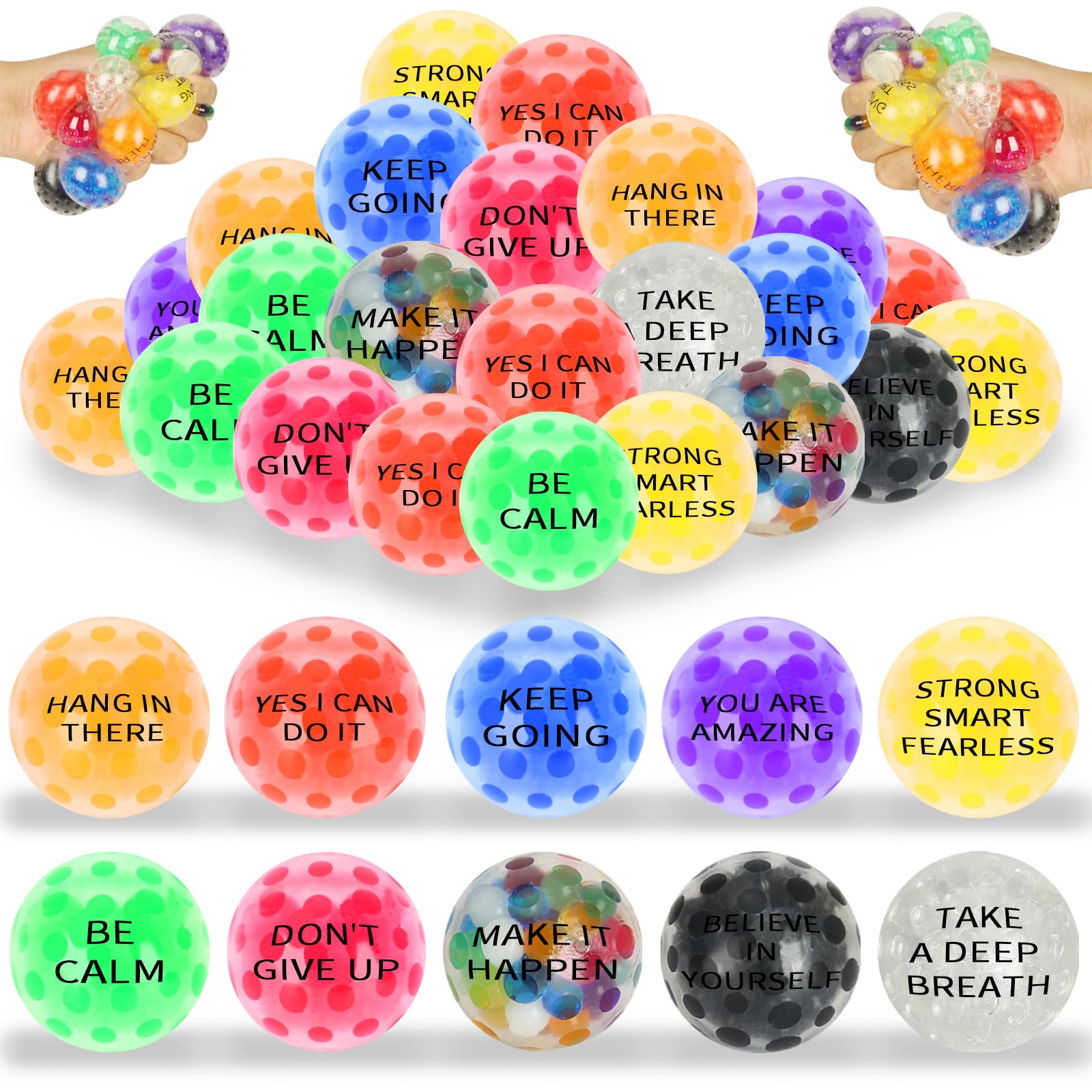 Chshhuao 20-pack motivational mini stress balls in 10 colors for anxiety relief and focus