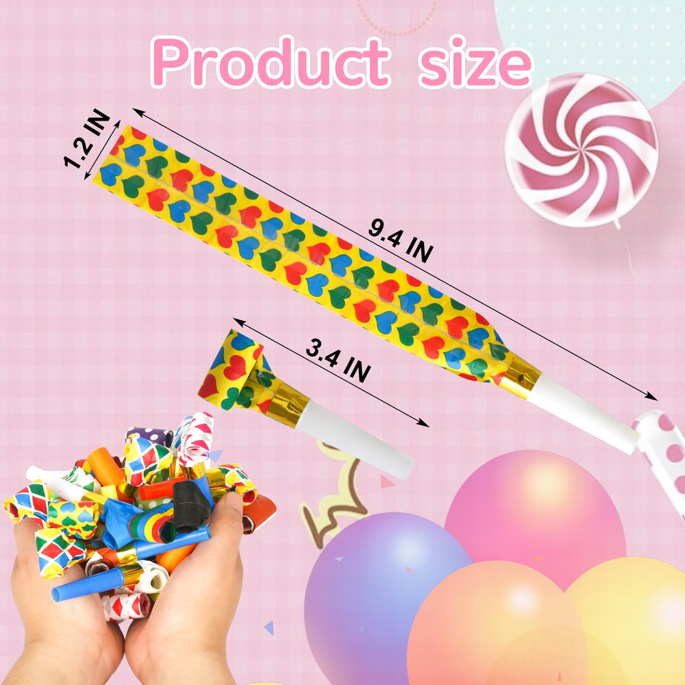 Chshhuao colorful plastic blowouts in assorted designs.