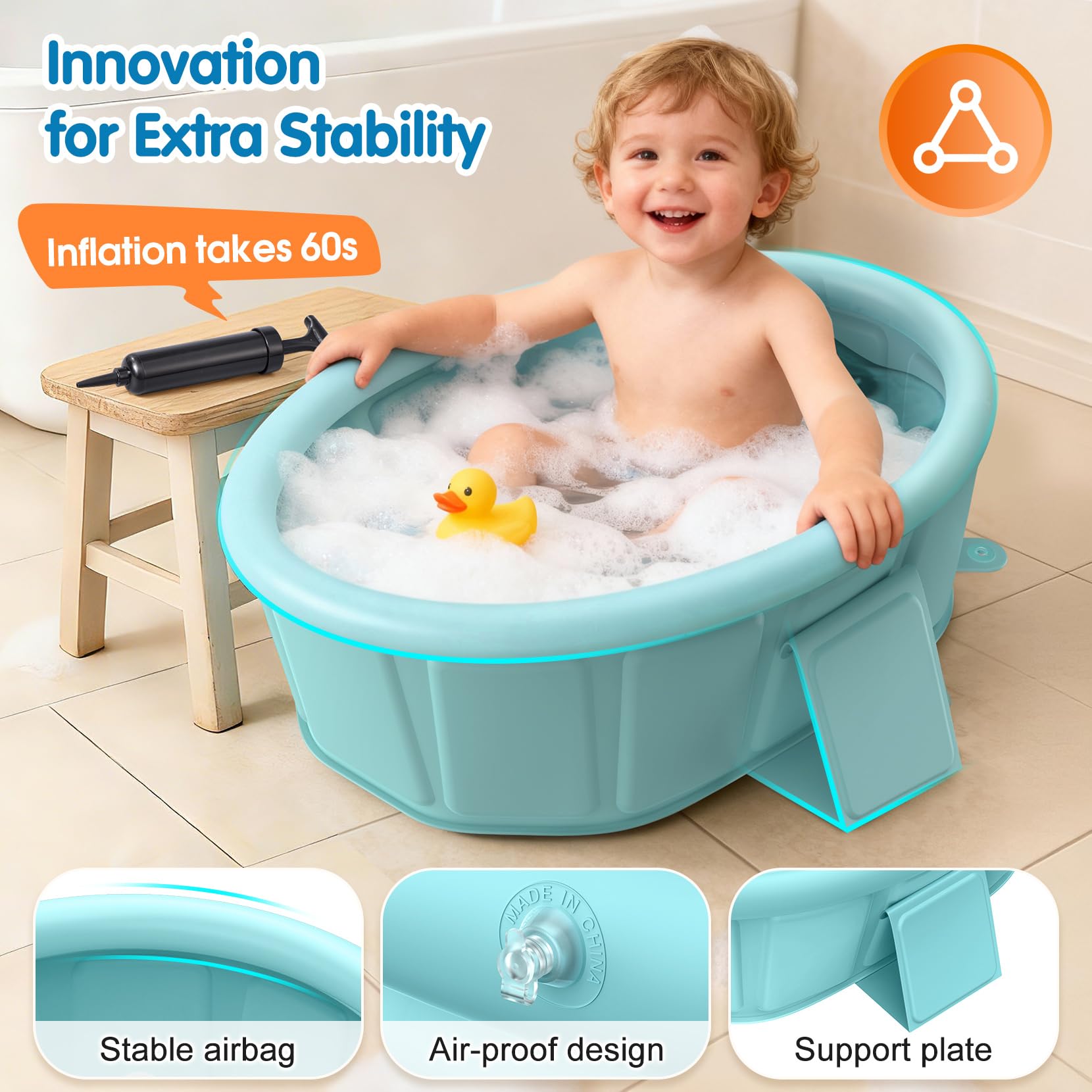 Chumoasis tub folds flat for compact storage after bath