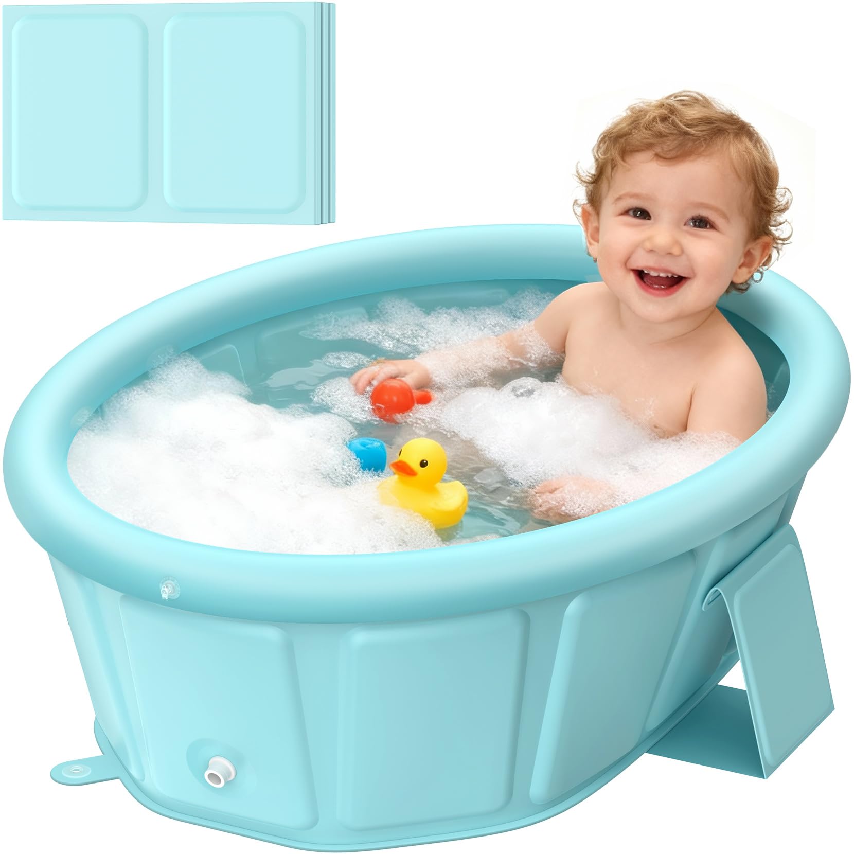 Chumoasis baby tub with inflatable top edge for stable bath time