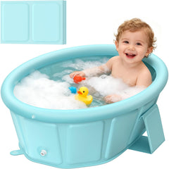 Chumoasis baby tub with inflatable top edge for stable bath time
