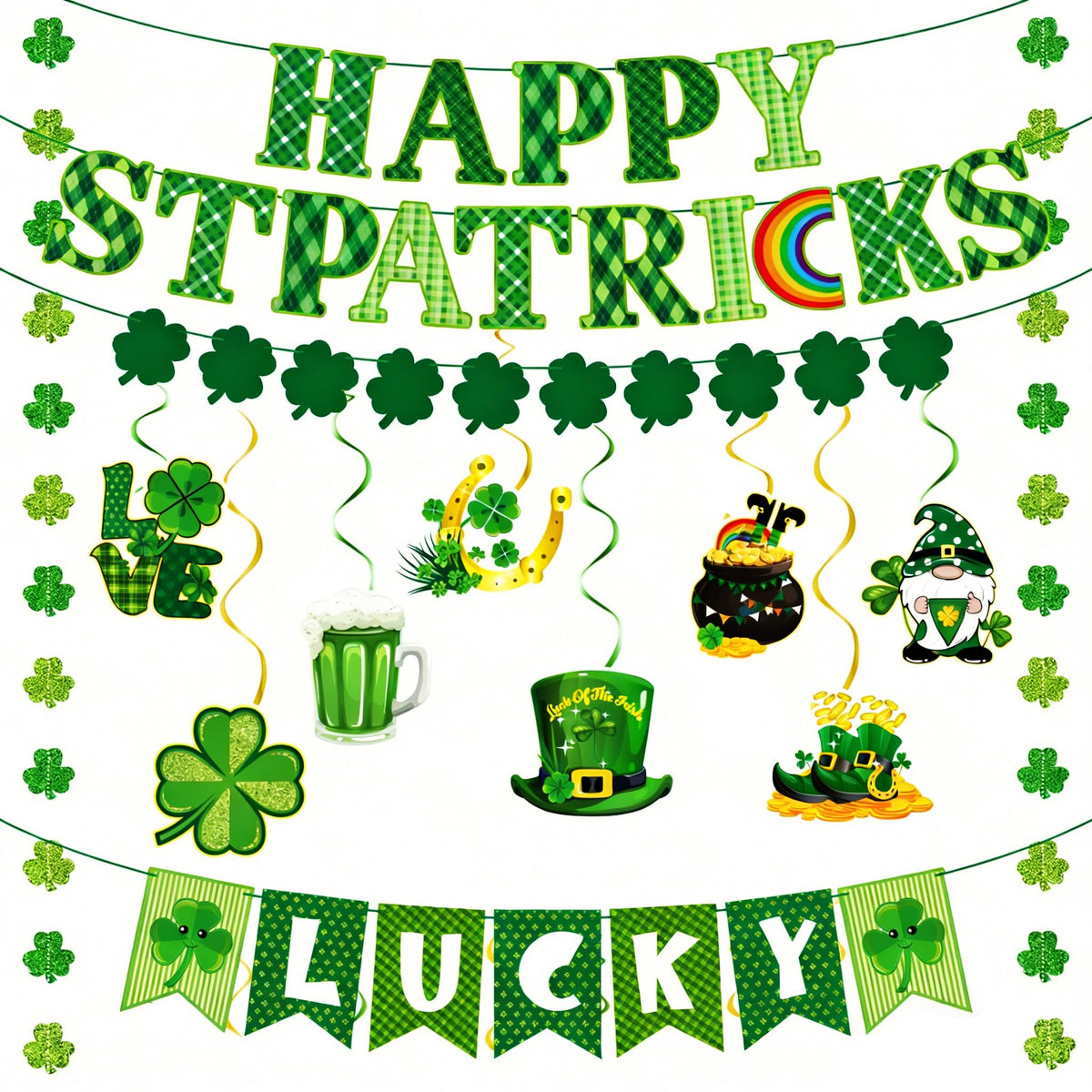 ChunRun 64-piece St. Patrick's banner kit for festive room decor.