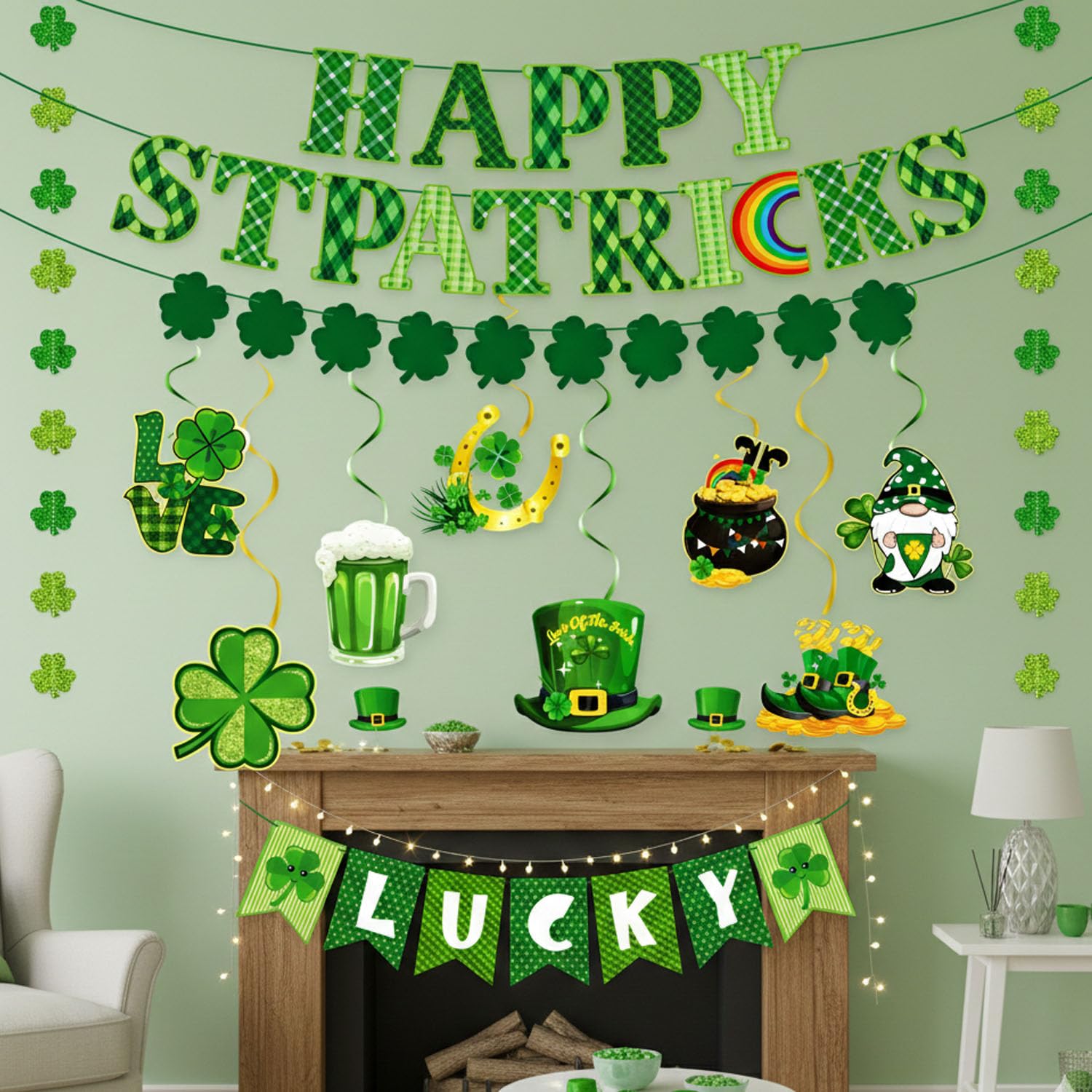 ChunRun classroom or officeSt. Patrick's Day decor for celebrations.