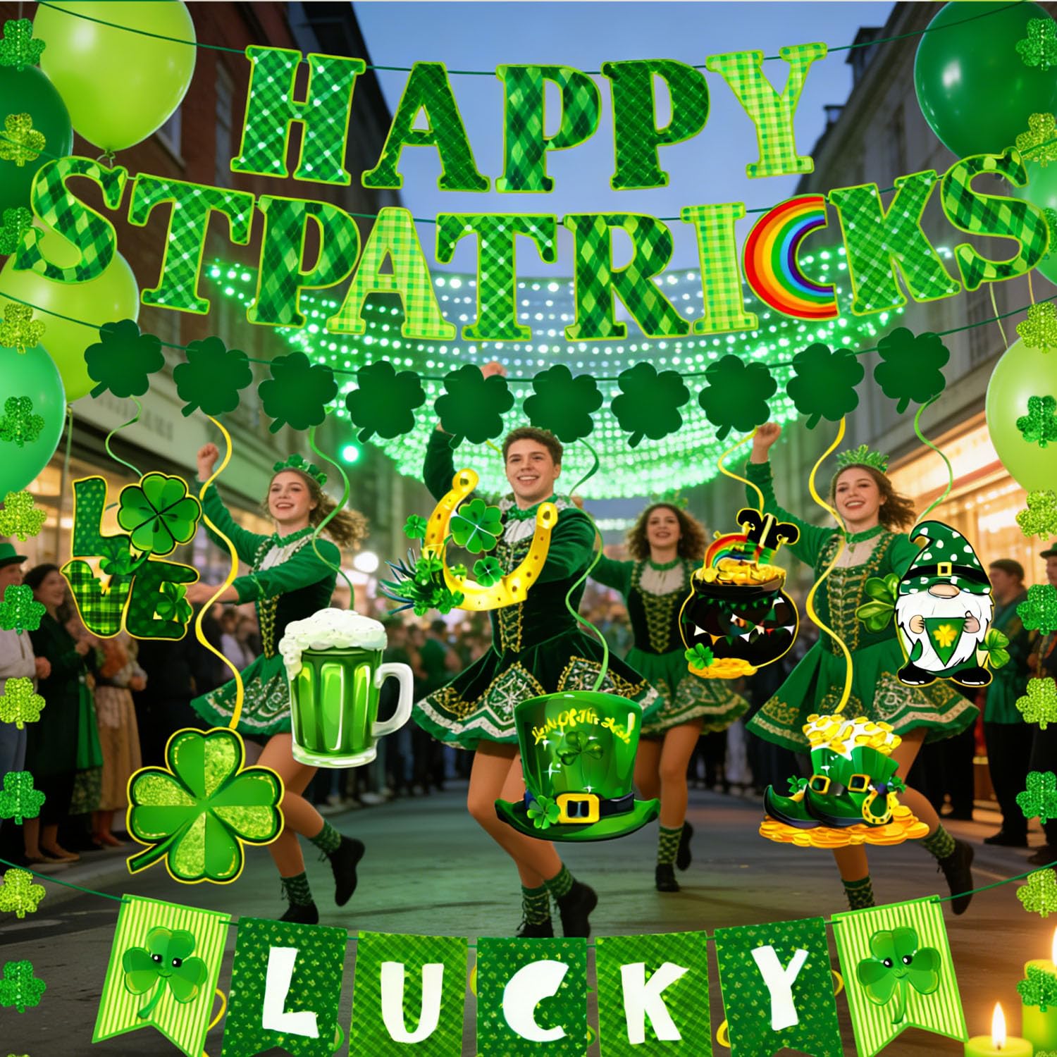 ChunRun shamrock garlands brighten walls and mantels.