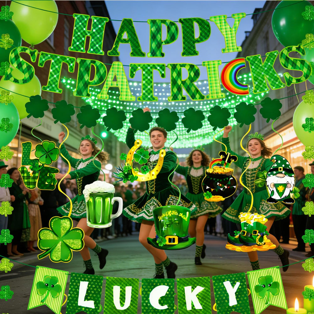 ChunRun shamrock garlands brighten walls and mantels.
