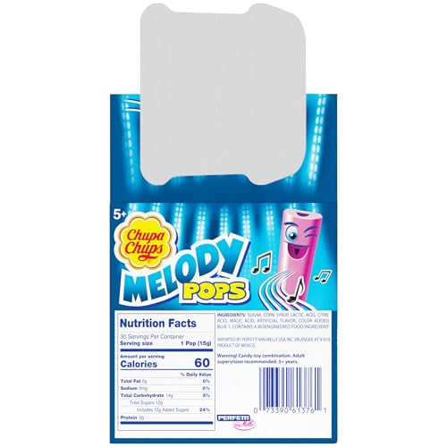 Chupa Chups Melody Pop blue raspberry flavor for refreshing zing.