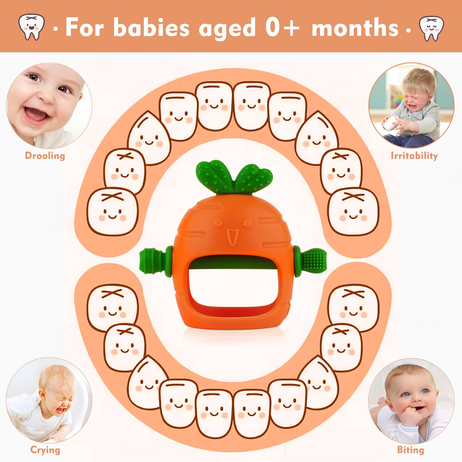 Chuya carrot teether with soft crossbar handle for secure hold