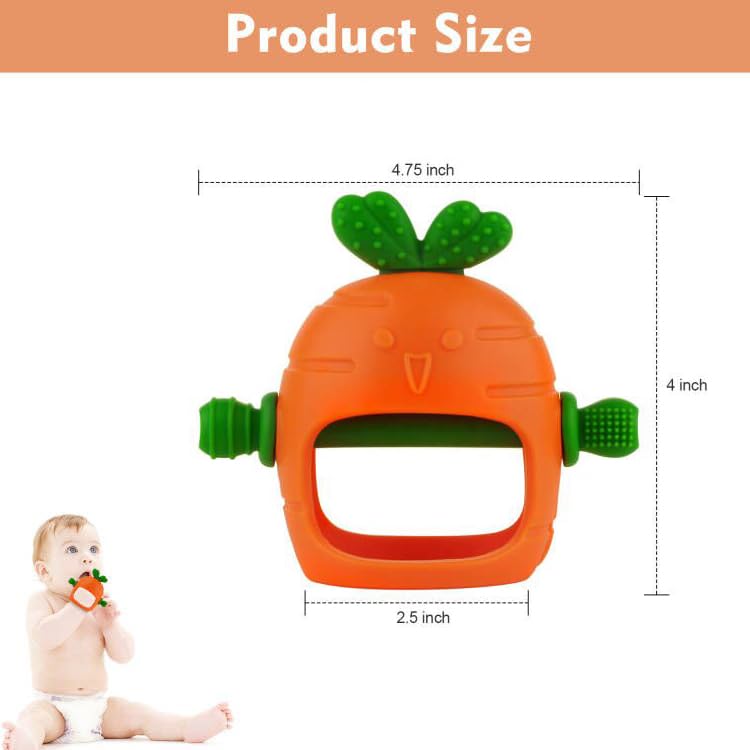 Chuya carrot teether green textured area showing varied chewing surfaces