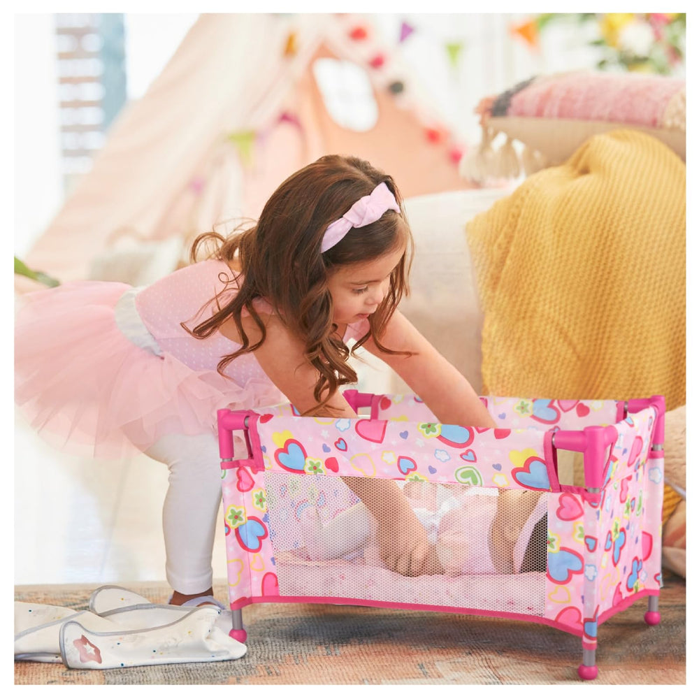Chyyeerkidd pink heart doll crib designed for imaginative play with 18-inch dolls