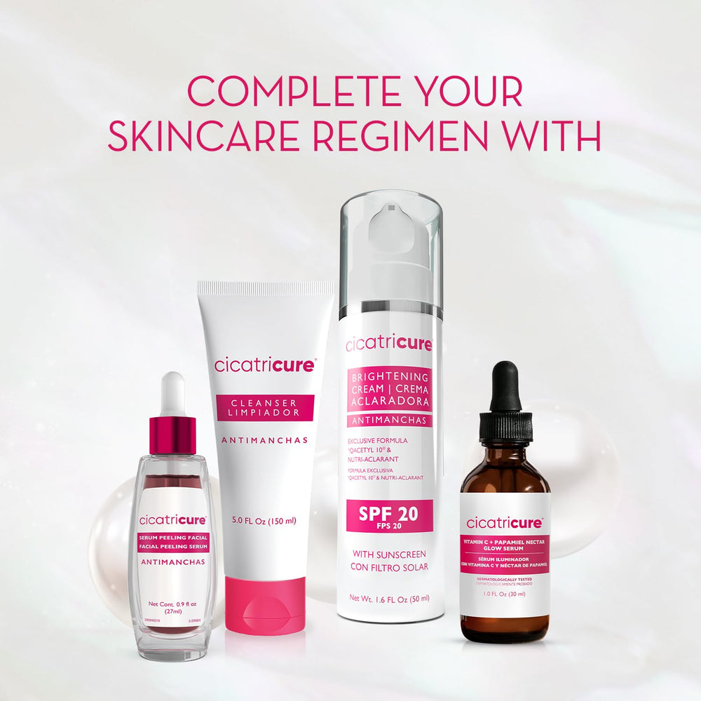 Cicatricure image demonstrates daytime use and compatibility with skincare routine.