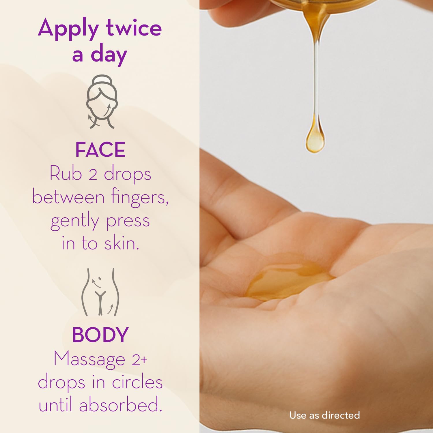 Face and body application with Cicatricure Cica Oil in routine use.