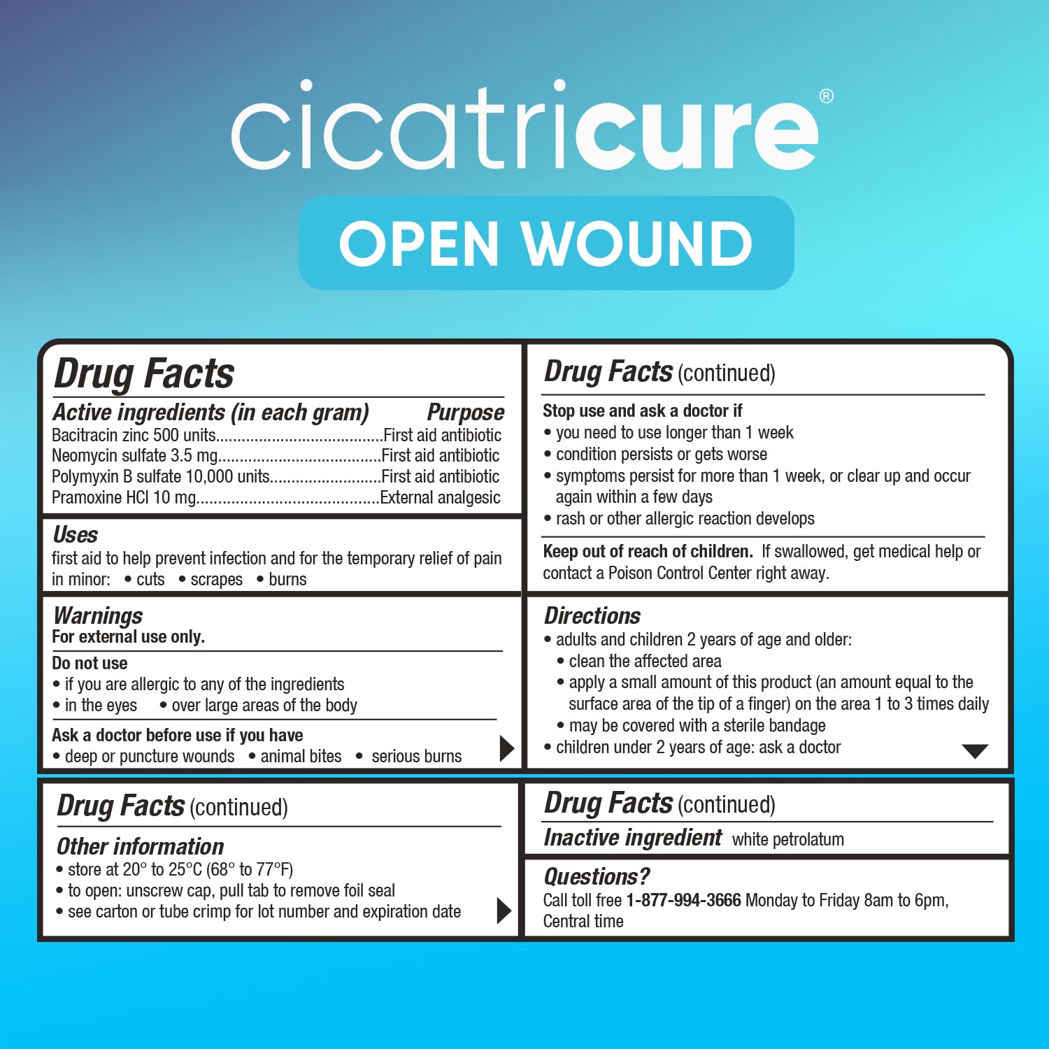 Cicatricure triple antibiotic with pramoxine HCl relieves itch and supports healing.