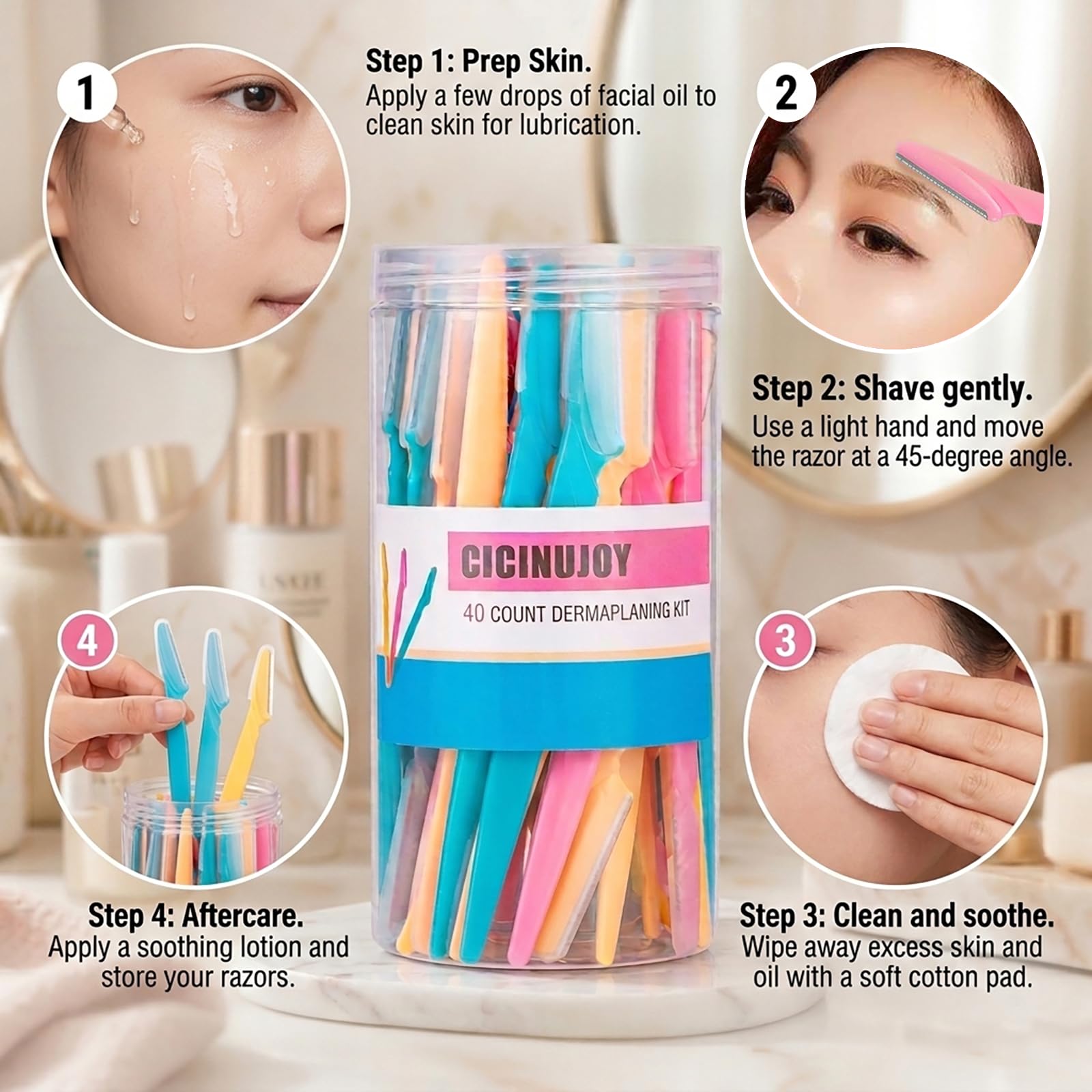 CICINUJOY multicolor blades in pink blue yellow for easy customization.