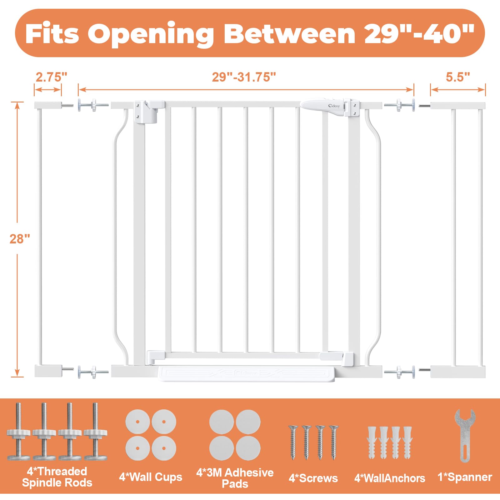 Cideny Stroller-Friendly Gate allows smooth passage for strollers.