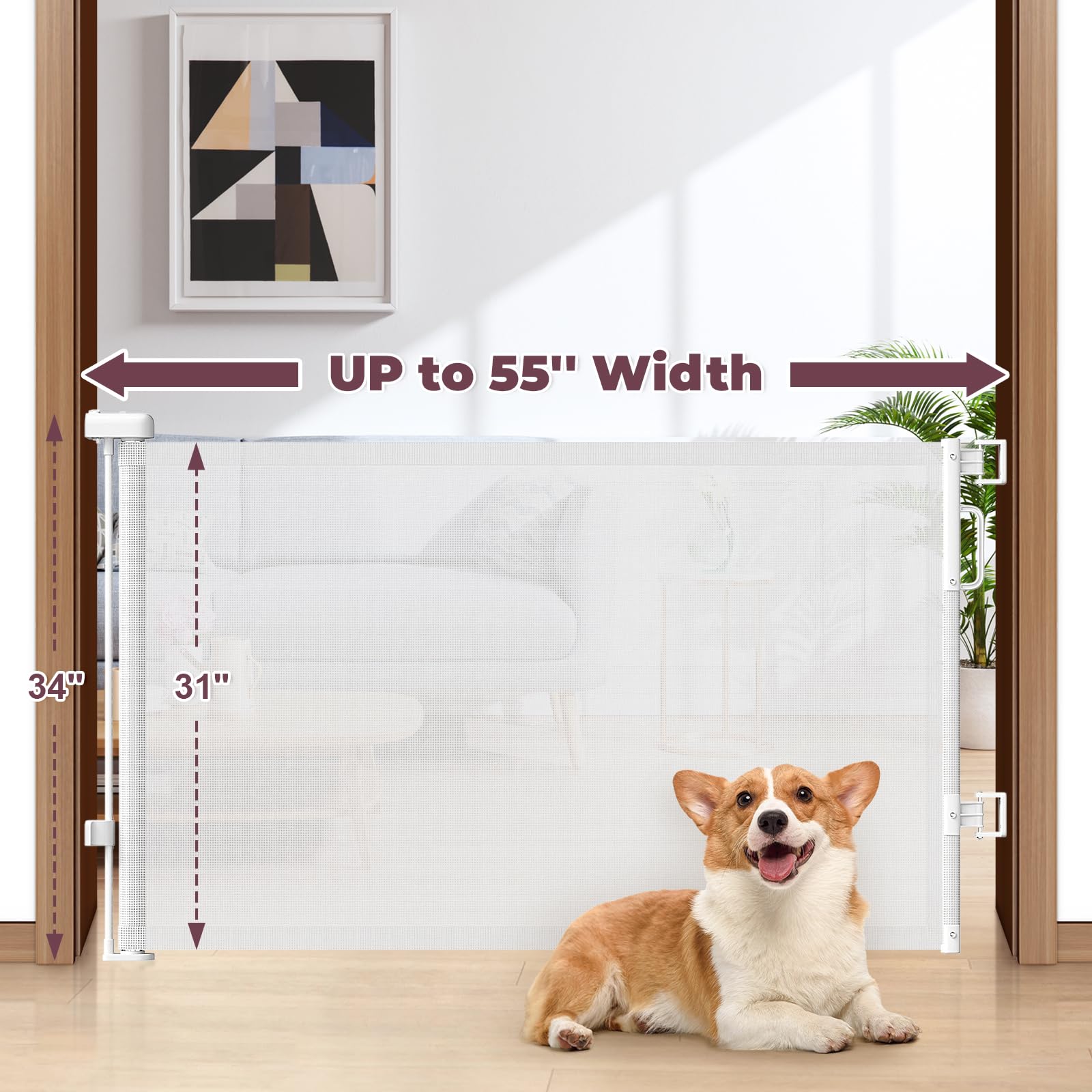 Cideny 34-inch tall mesh gate set up at a doorway for secure transitions