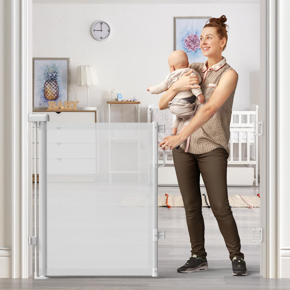 Cideny safety gate in living area highlights versatile barrier for family areas