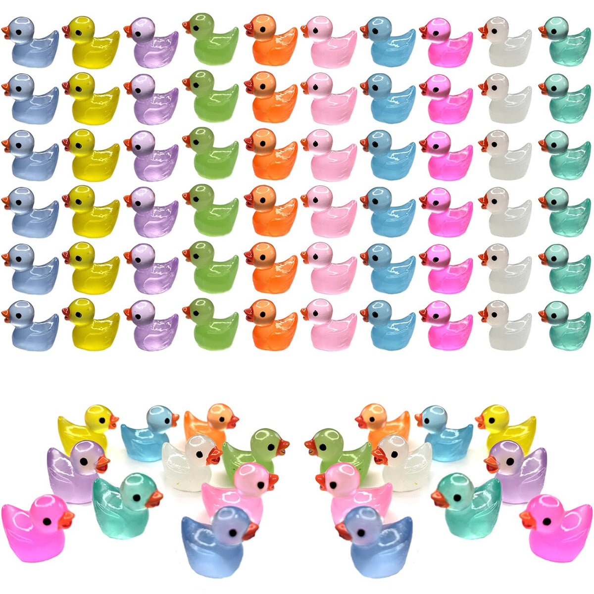 Cidinge 60-pcs mini resin ducks pack; colorful, compact decor for fairy gardens.
