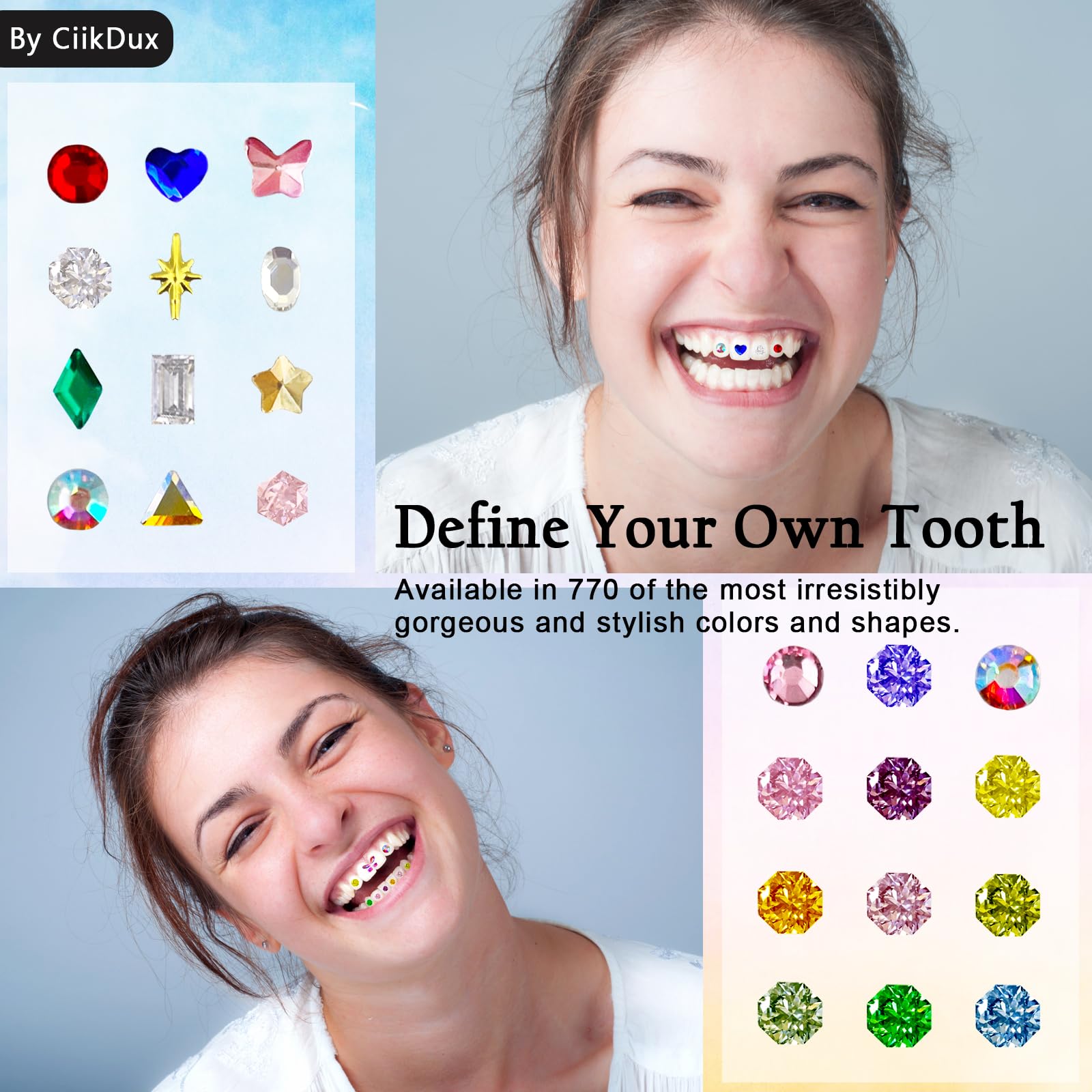 CiikDux includes tools and instructions for easy at-home gem application.