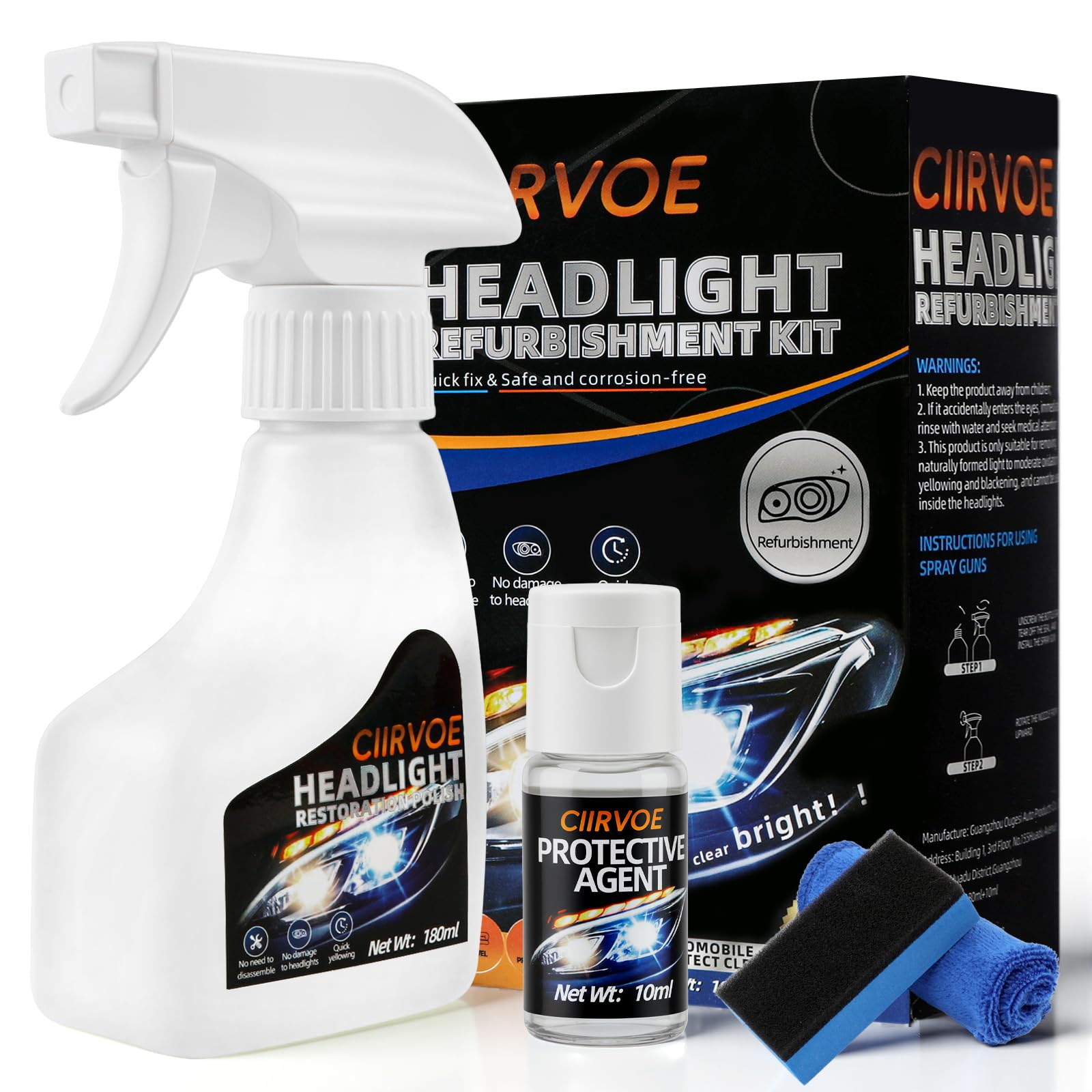 Ciirvoe headlight restoration kit bottle showing cleaning solution for clearer headlights