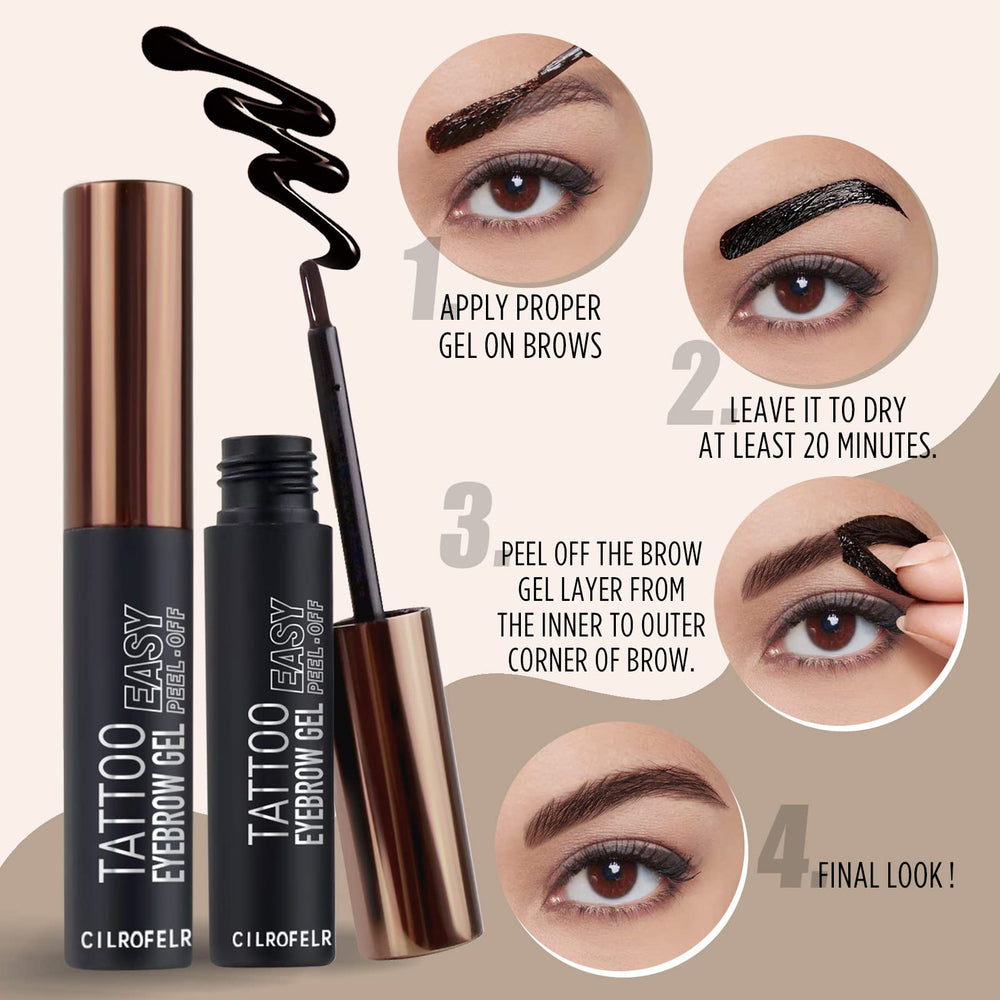 Cilrofelr Tattoo Brow Gel before-after close-up highlights defined brows.