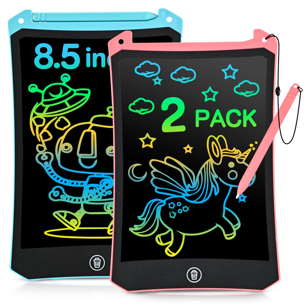 Cimetech toddler LCD writing tablet 2-pack for mess-free drawing on the go.