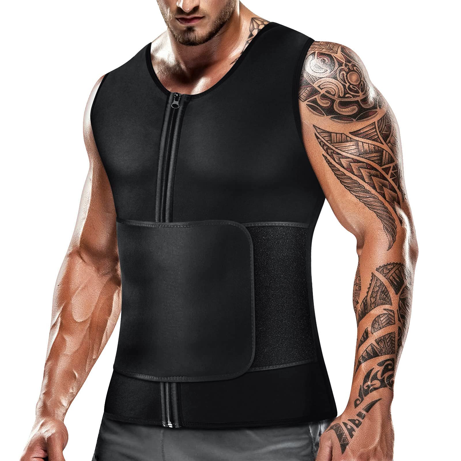 Cimkiz sauna vest front view shows adjustable zipper for easy wear.