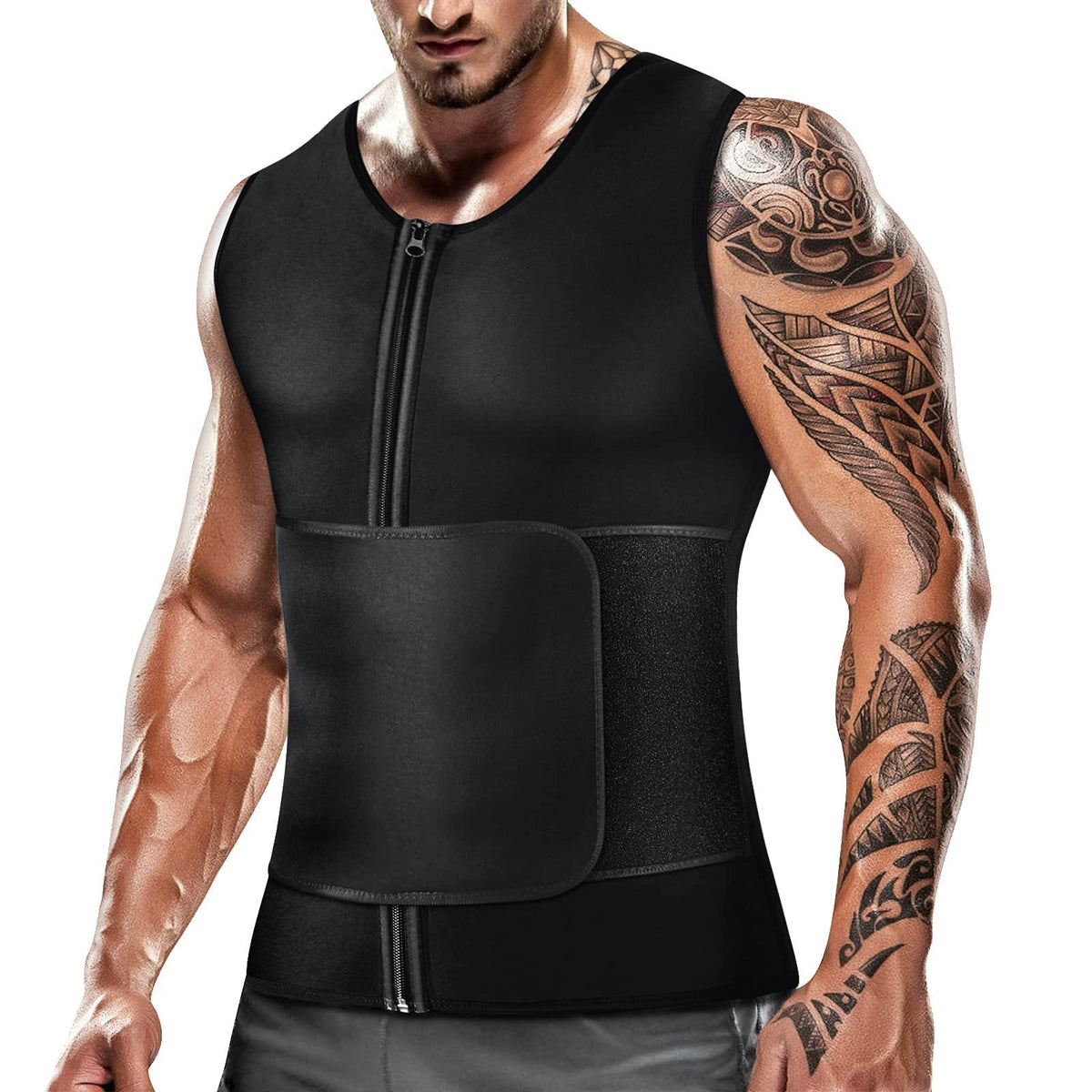 Cimkiz sauna vest front view shows adjustable zipper for easy wear.