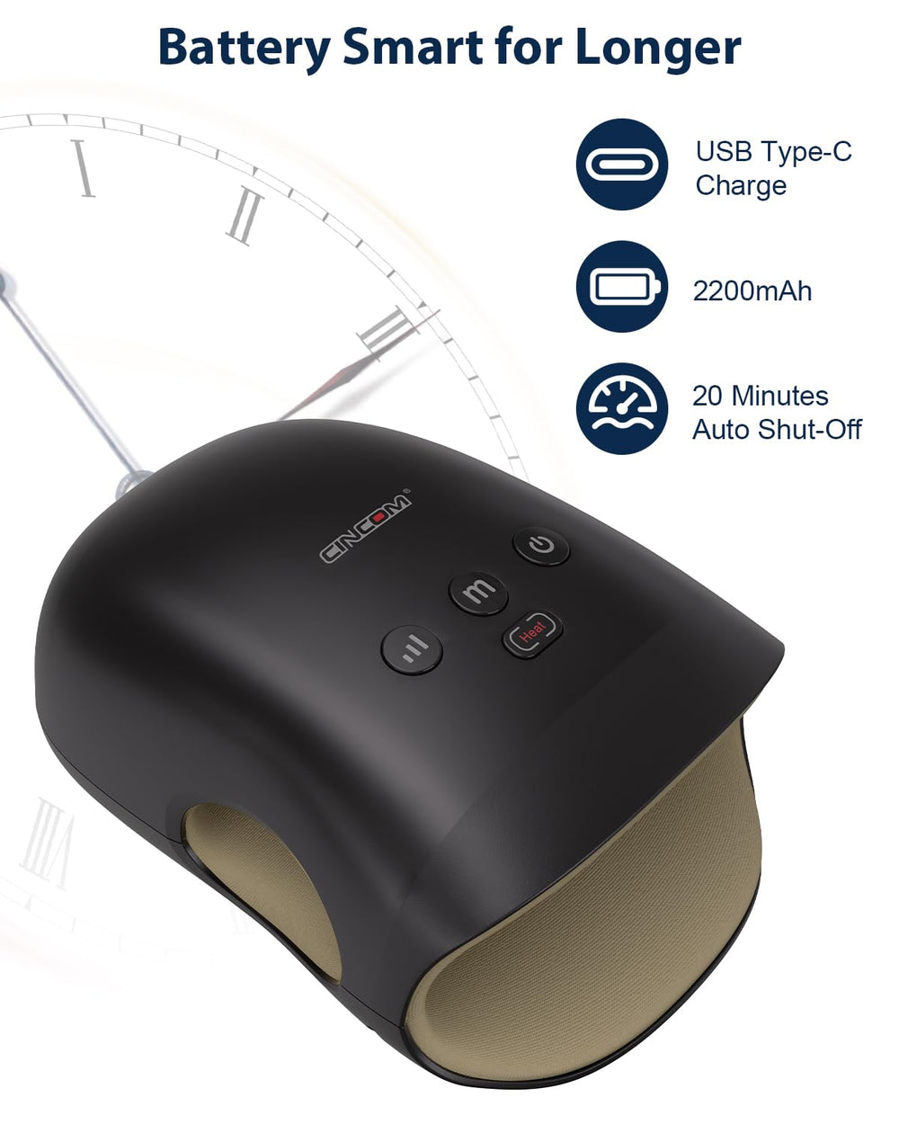 CINCOM Hand Massager cordless design enables easy, portable use