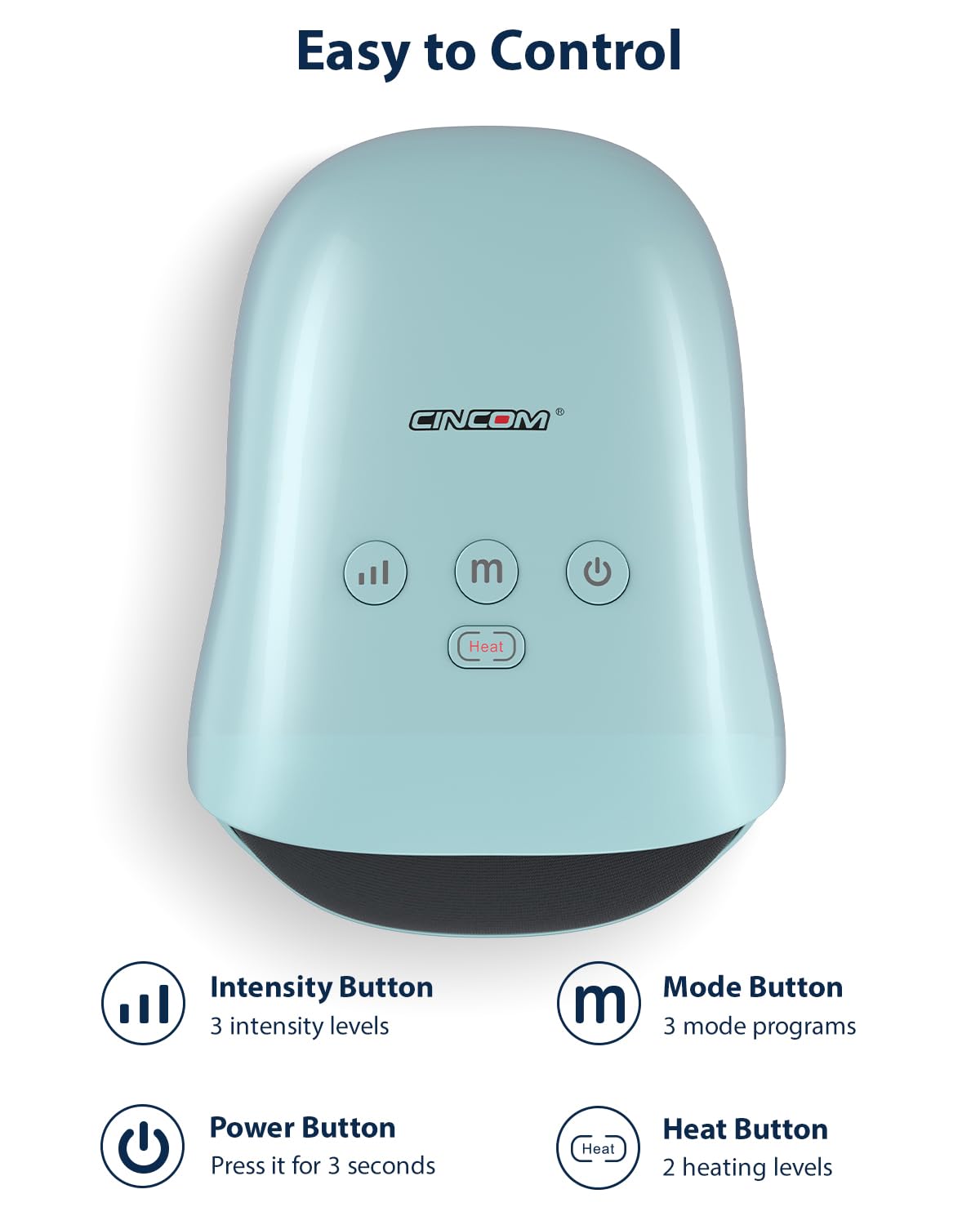 CINCOM massager shown cordless and rechargeable for on-the-go use