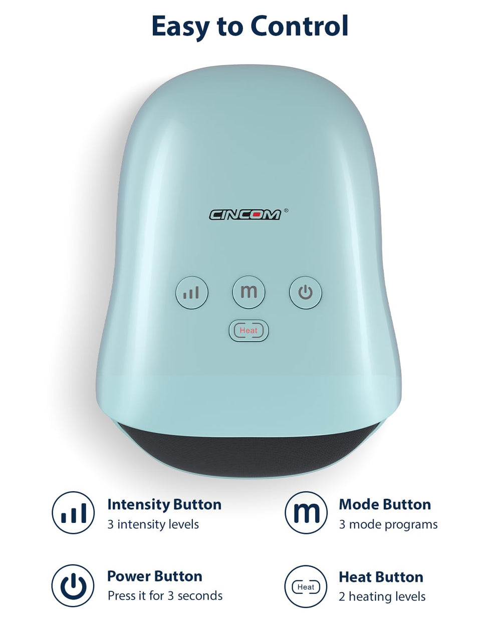 CINCOM massager shown cordless and rechargeable for on-the-go use