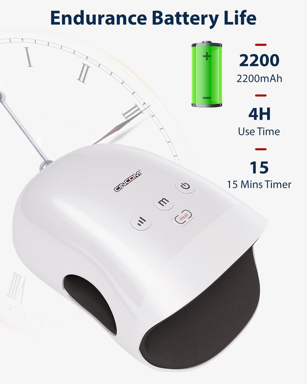 CINCOM Hand Massager adjustable modes tailor pressure and warmth.