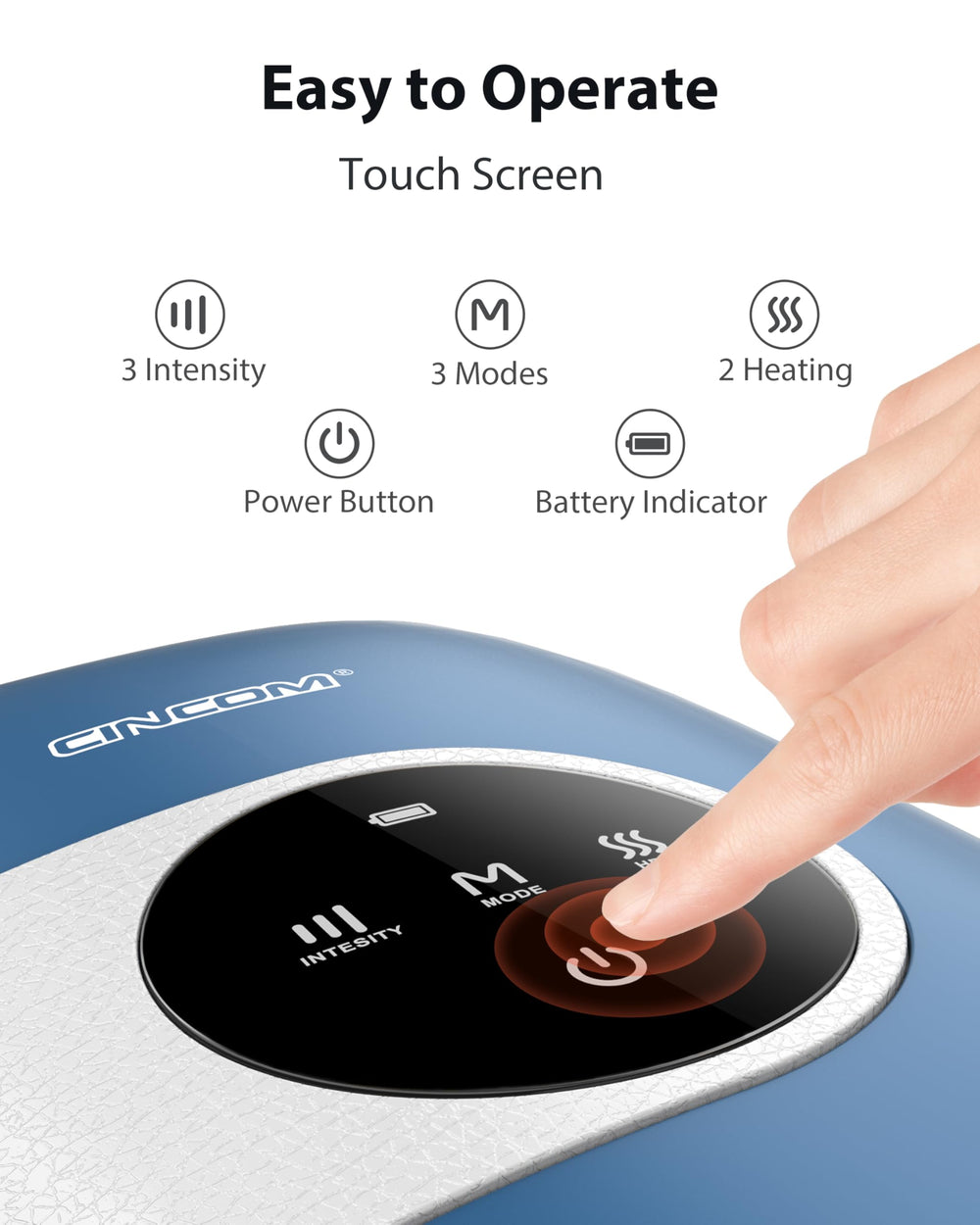 CINCOM massager shows battery life and cordless usage
