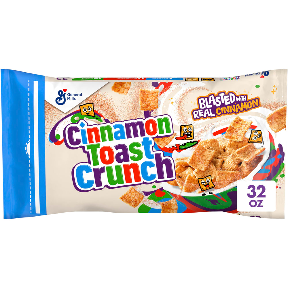 Cinnamon Toast Crunch bowl with milk showing a crunchy breakfast