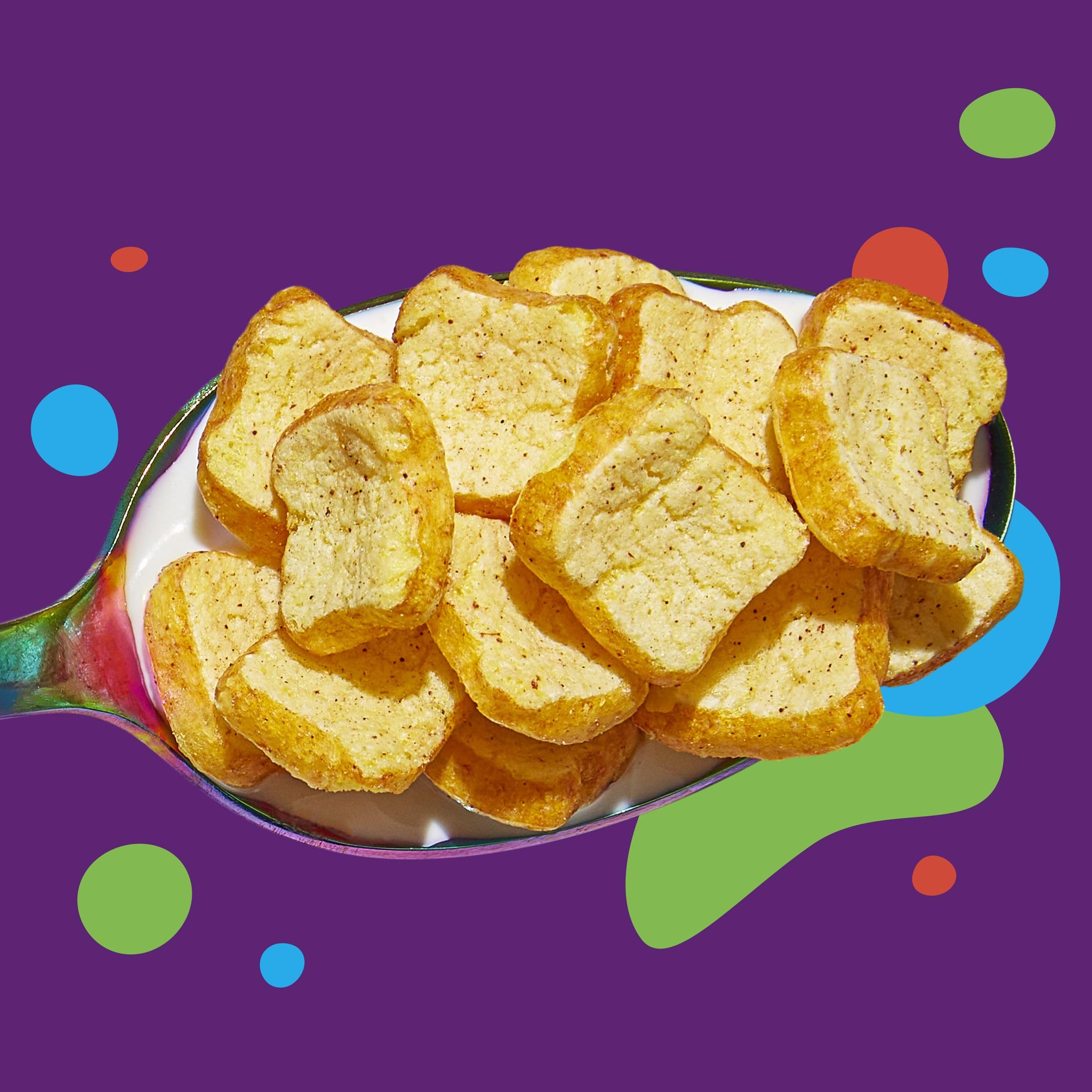 Closeup of Cinnamon Toast Crunch cereal pieces showing syrupy cinnamon flavor