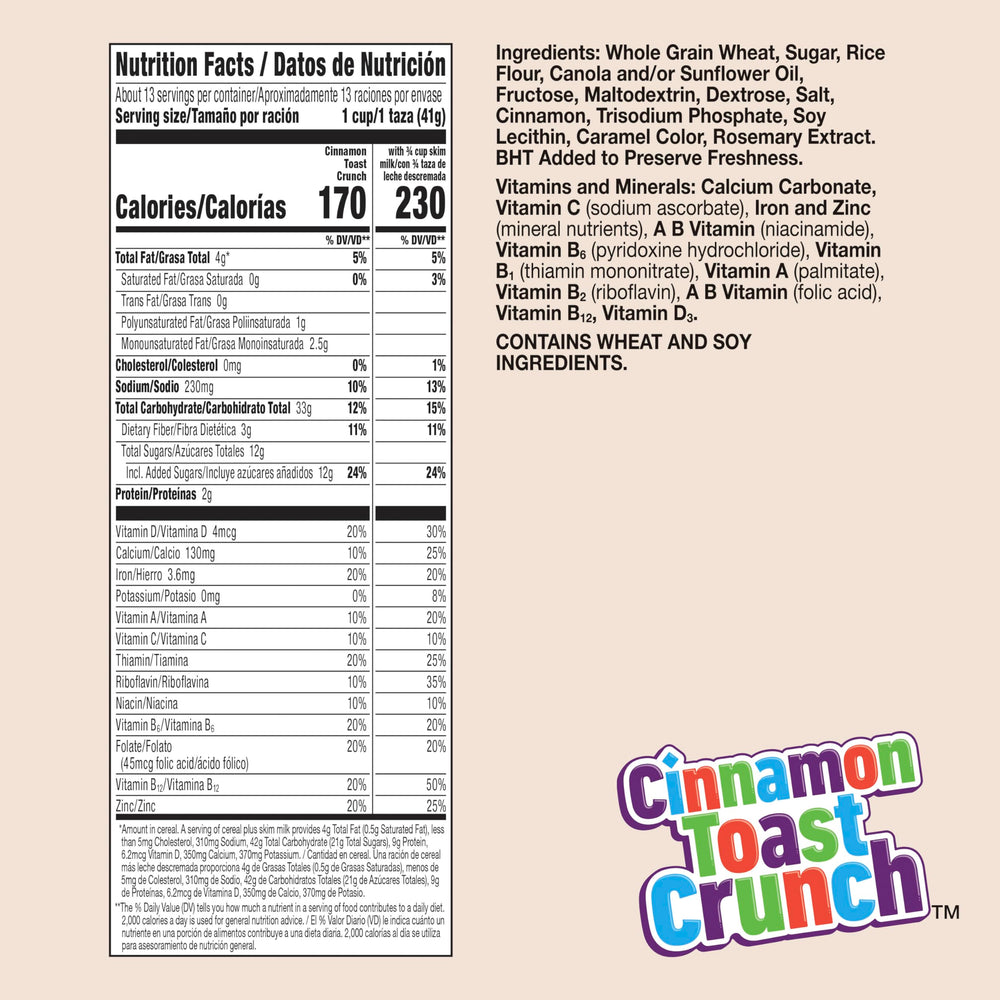 Cinnamon Toast Crunch family-size box on a kitchen counter for easy mornings.