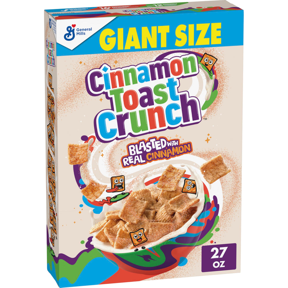Cinnamon Toast Crunch giant 27oz box ready for family breakfasts.