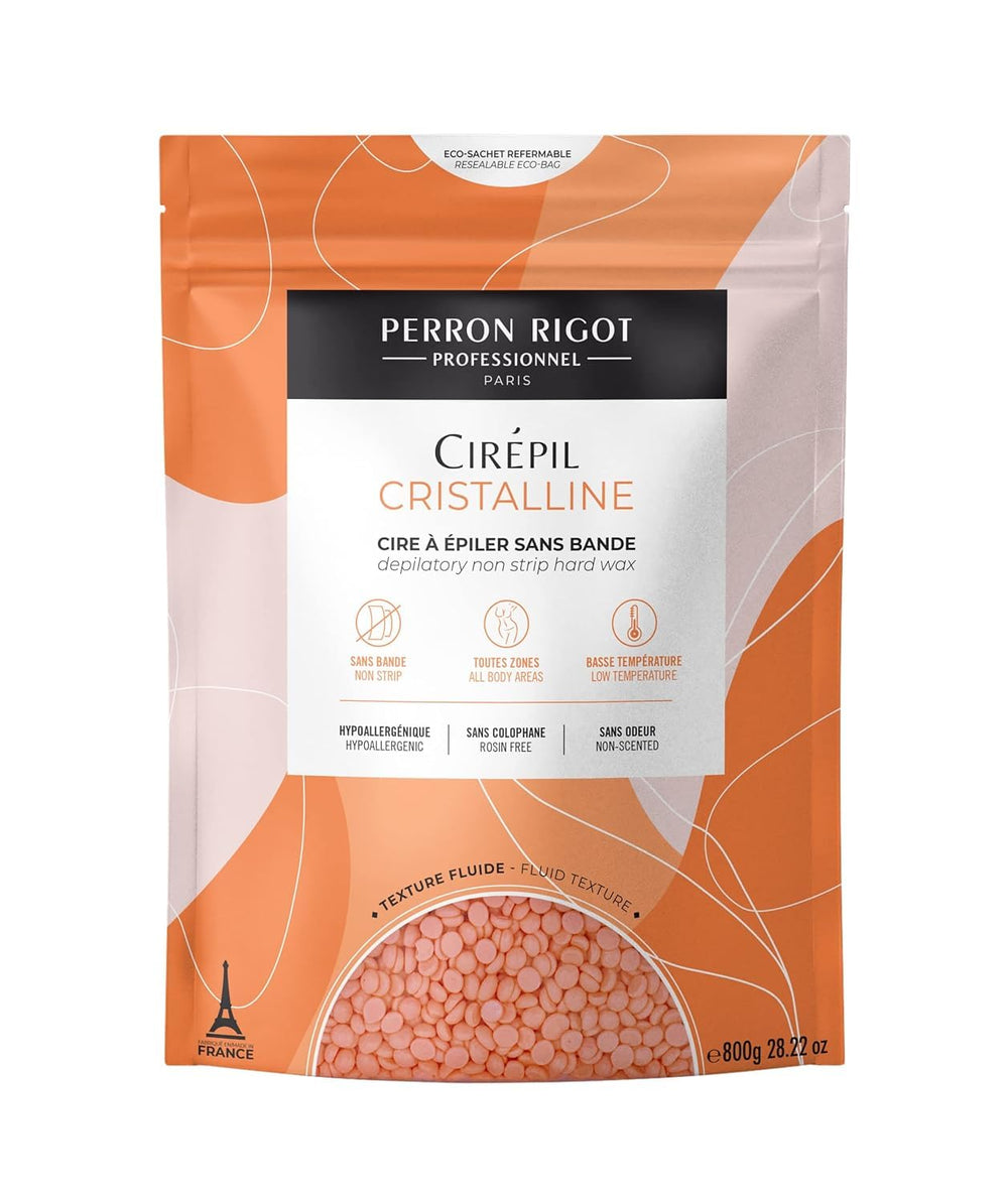 Cirepil Cristalline 800g jar close-up showing fragrance-free beads for sensitive skin.